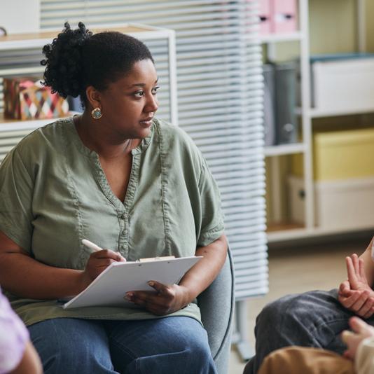 Lady assessing in office